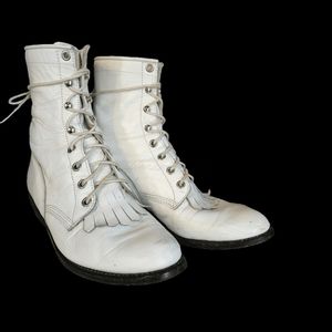 Vintage White Justin Roper Kiltie Western Boots M 6 / W 7.5